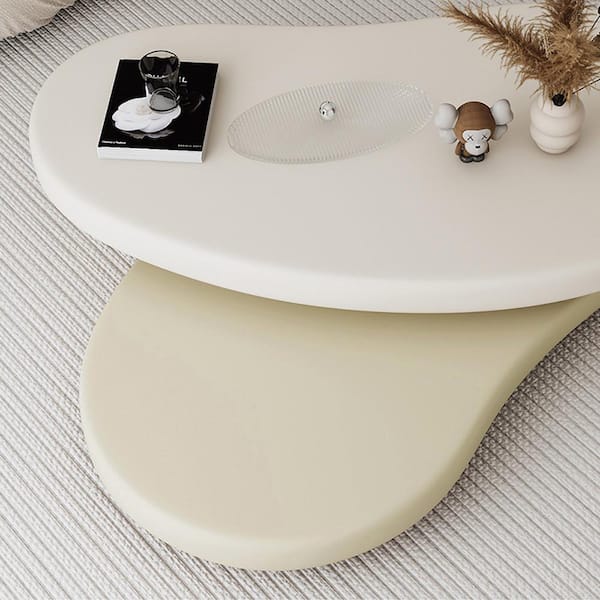 Beige Oval 2-Tier Rotating Coffee Table - 47.24 in.