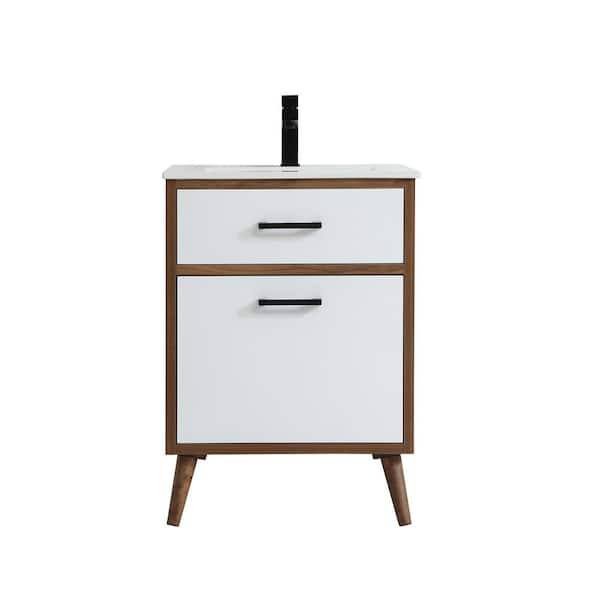 Unbranded Simply Living 24 in. W x 18.11 in. D x 33.46 in. H Bath Vanity in Matte White with White Resin Top