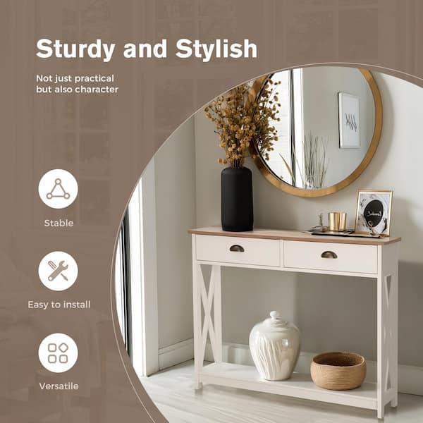 PHI VILLA 39.4 in. White X-Design MDF Top Standard Rectangle