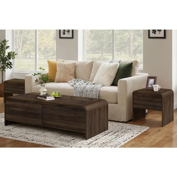NEW CLASSIC HOME FURNISHINGS New Classic Furniture Mara 3-Piece 47 in. Walnut Rectangular Wood Coffee Table with 2-End Tables