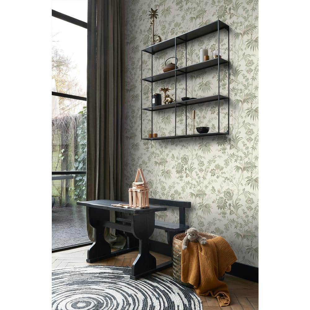 Juliet Neutral Jacobean Floral Non-Woven Wallpaper, 20.9" x 33'