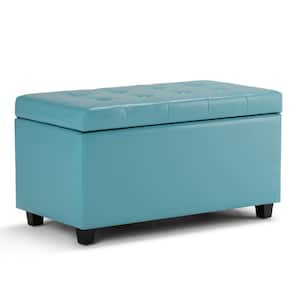 Cosmopolitan 34 in. Wide Transitional Rectangle Storage Ottoman in Soft Blue Faux Leather