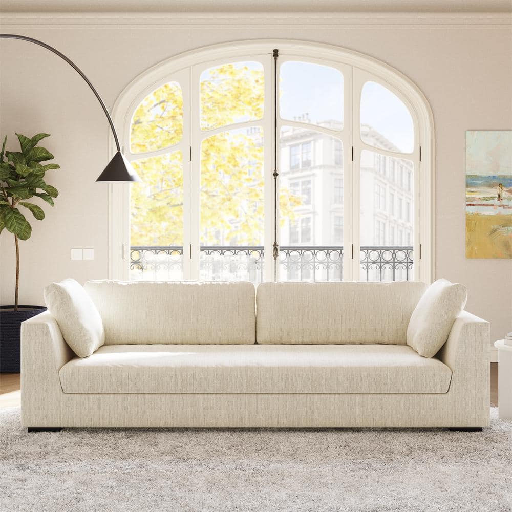 Poly and Bark Capri 99 in. Square Arm 3-Seater Sofa in Bright Ash