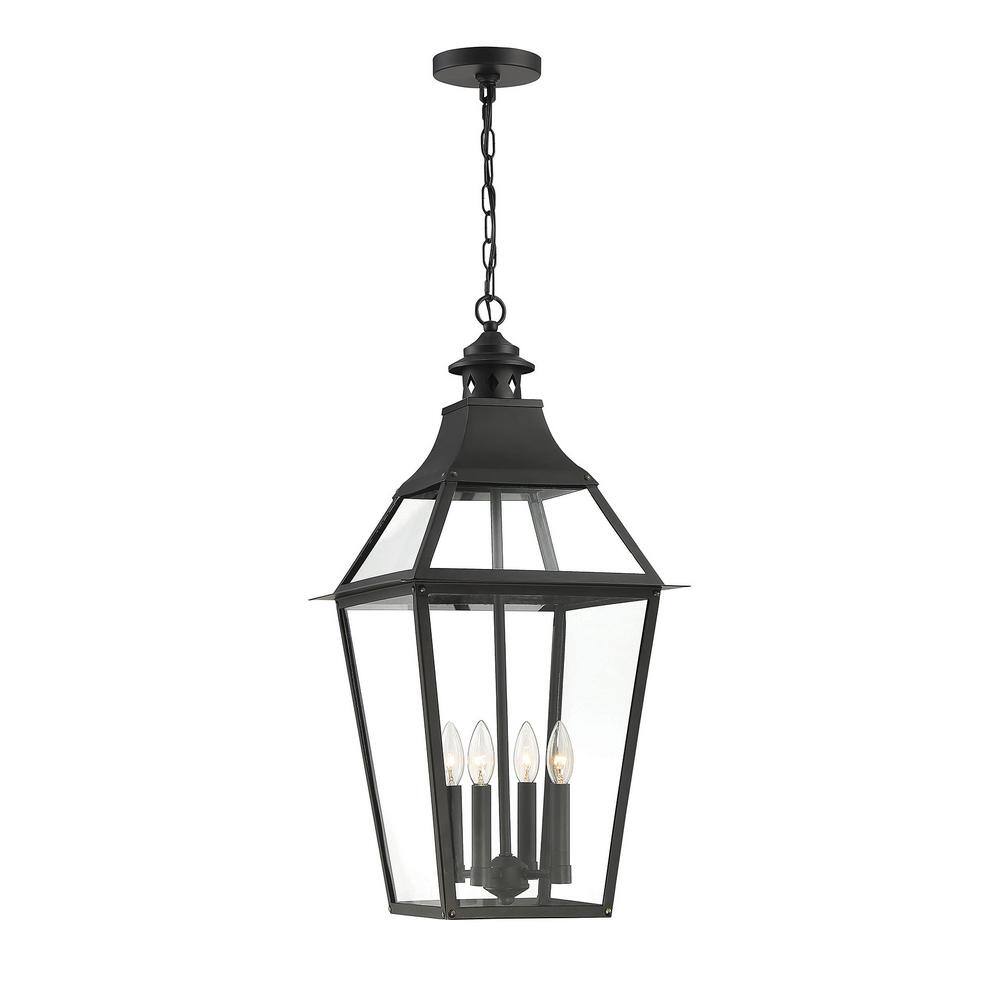 Jackson Matte Black and Gold 4-Light Outdoor Hanging Lantern