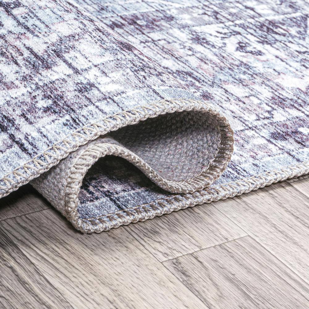 Didim Gray and Purple Medallion Washable Runner Rug
