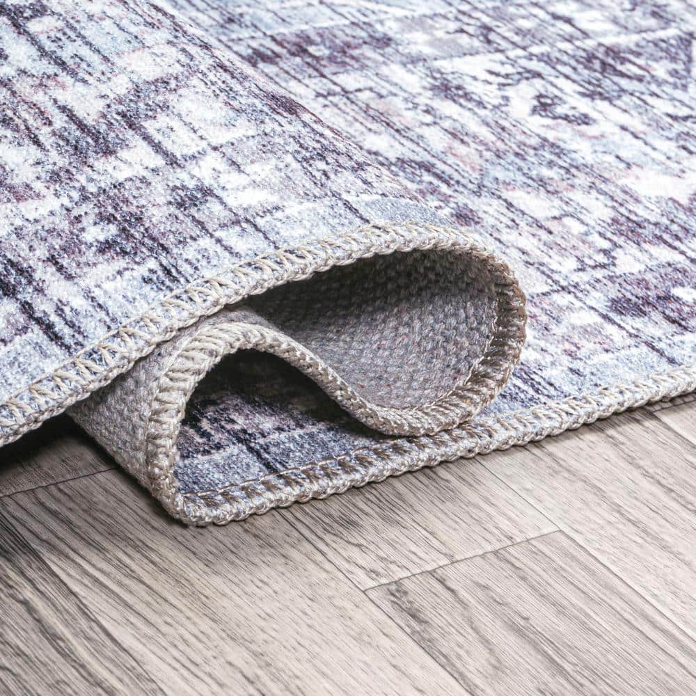 Didim Gray and Purple Medallion Washable 4' x 6' Area Rug