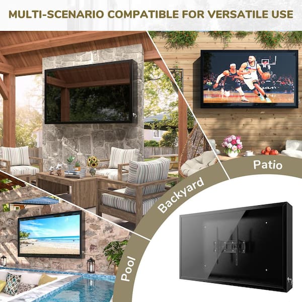 53 in. W Metal Outdoor TV Enclosure Cabinet, Patio TV Furniture Cover with Anti-Theft Lock and TV Mount