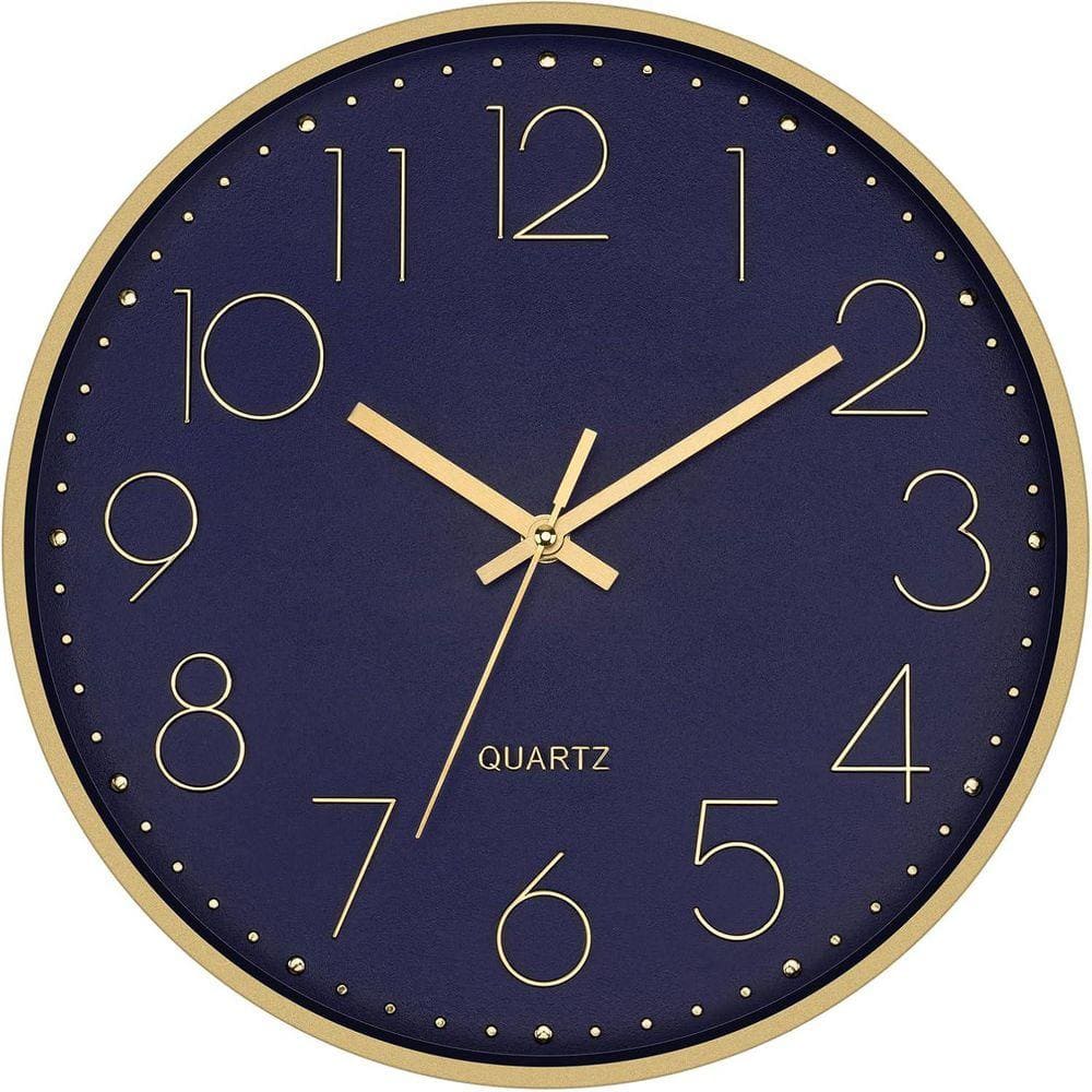 Blue 12 Inch Wall Clock Silent Non-Ticking Battery Operated Round