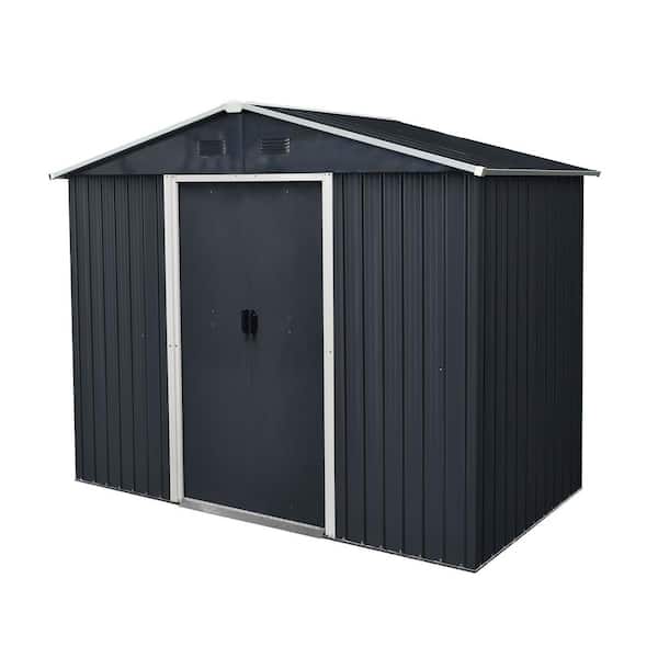 8 ft. W x 4 ft. D Black Outdoor Metal Storage Shed with Lockable Sliding Doors and Transparent Lawn (32 sq. ft.)