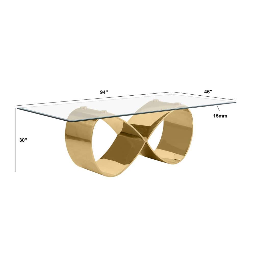 Celia 9-Piece Gold Stainless Steel and Gray Boucle Fabric Dining Set with Clear Glass Top