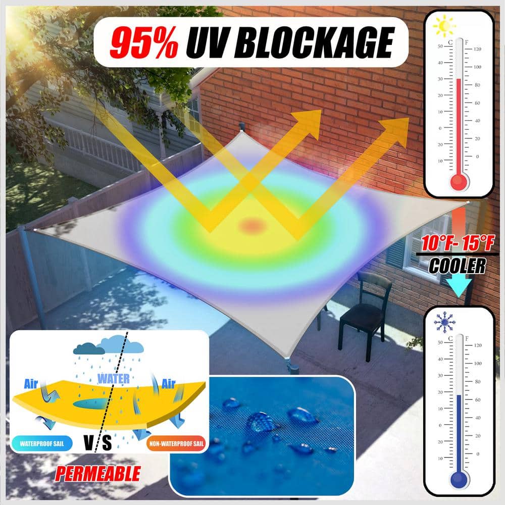 White HDPE Mesh Fabric Rectangle Sun Shade Sail with Hardware Kit