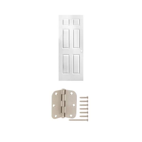 30 in. x 80 in. 6 Panel Interior Door Slab and 3-1/2 in. Satin Nickel Door Hinge, 3-Pack