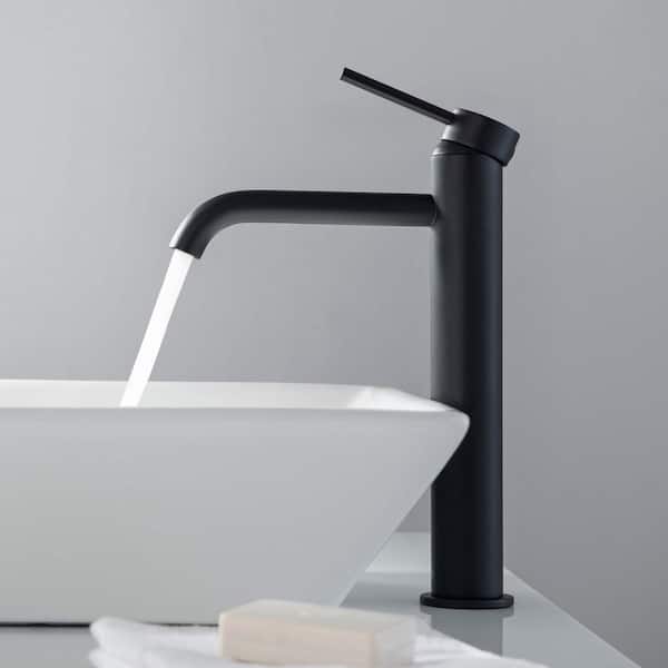 Single Handle Lever Handle Single Hole Bathroom Sink Faucet with Supply Lines and Adjustable Flow Rate in Matte Black