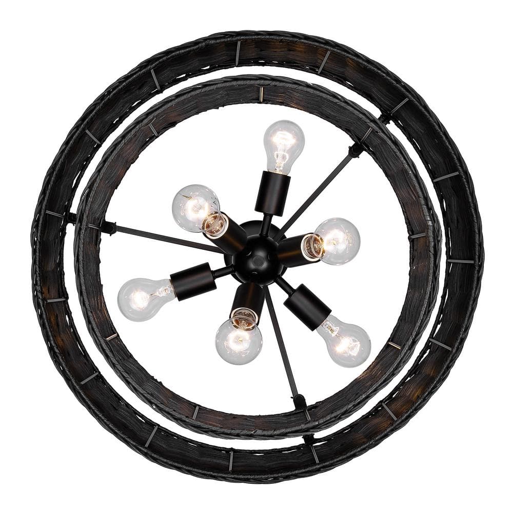 Matte Black Wicker 6-Light Chandelier
