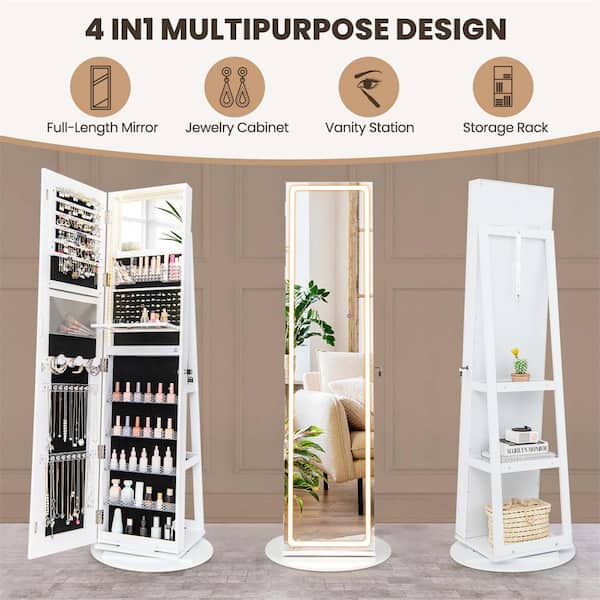 Costway 360 Degree Swivel LED Mirror White Jewelry Box