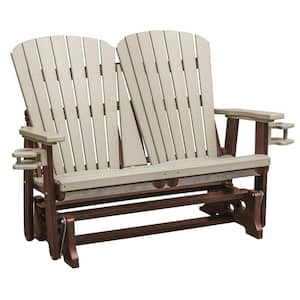 Adirondack Series 52 in. 2-Person Tudor Brown Frame High Density Plastic Outdoor Glider with Weather wood Seats