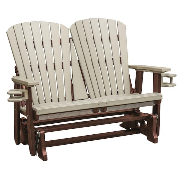 American Furniture Classics Adirondack Series 52 in. 2-Person Tudor Brown Frame High Density Plastic Outdoor Glider with Weather wood Seats