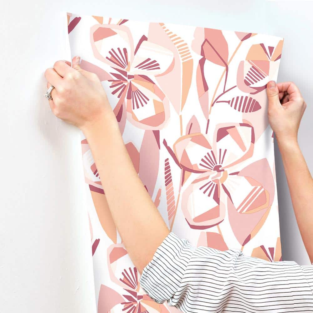Nathalie Pink and Coral Abstract Floral Wallpaper