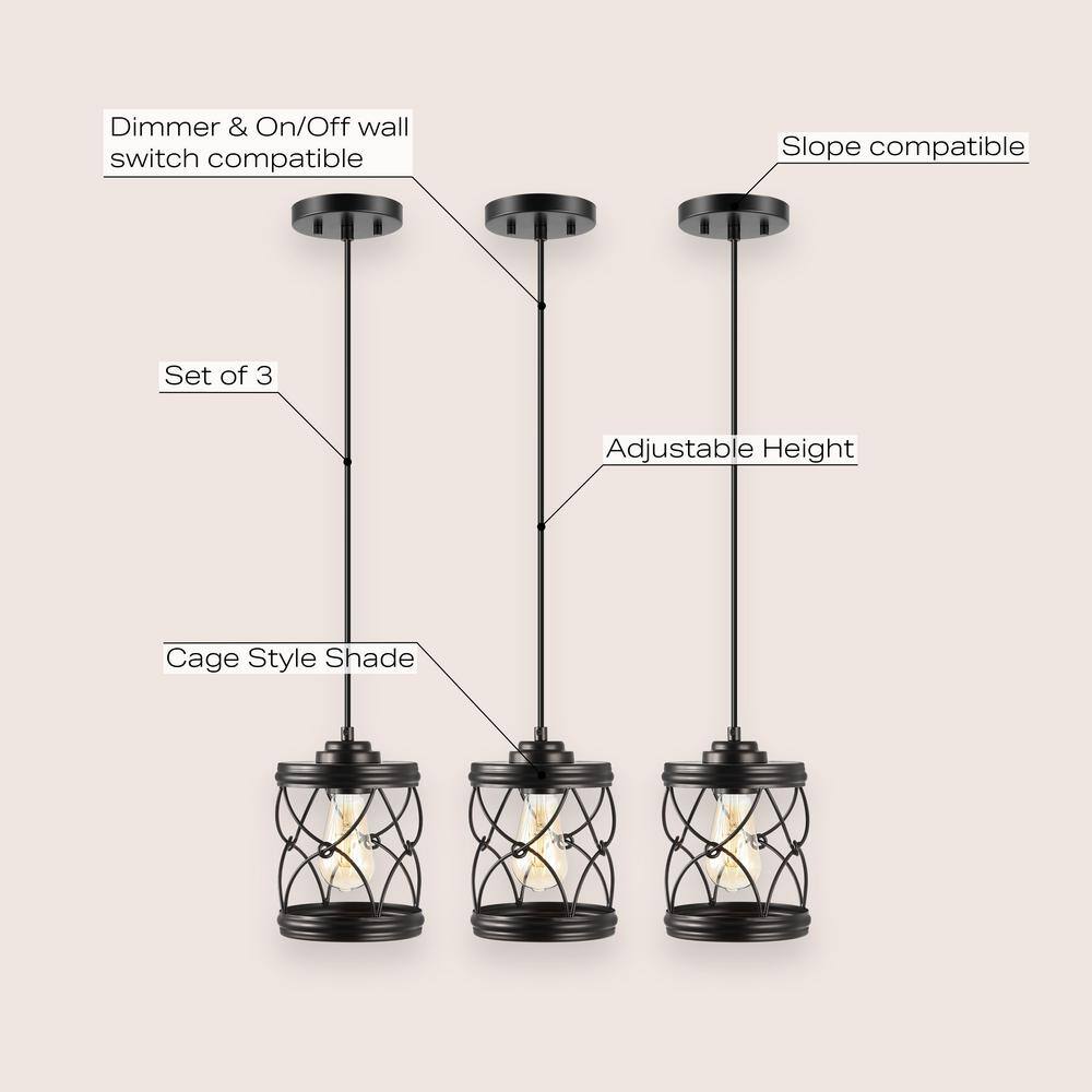 Marelle 6.5" Black Farmhouse Glass Jar LED Pendant Light Set