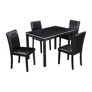 5-Piece Rectangular Black Wood Top Kitchen Table Set with 4-Chairs