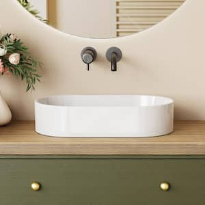 Oval Sink 12 in. Bathroom Sink Ceramic Vessel Sink Bathroom Sink Modern in White