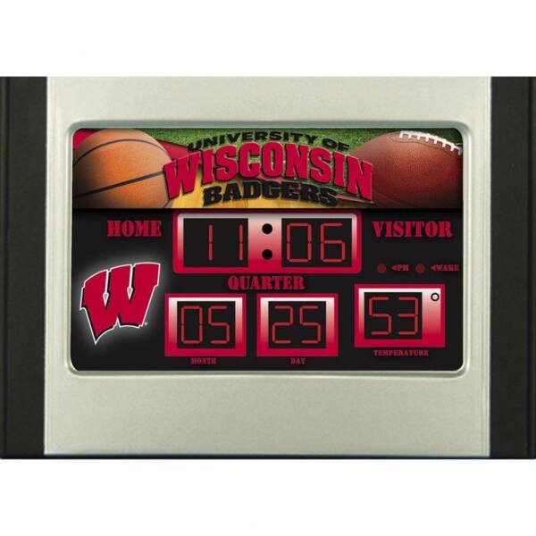 Team Sports America University of Wisconsin 6.5 in. x 9 in. Scoreboard Alarm Clock with Temperature