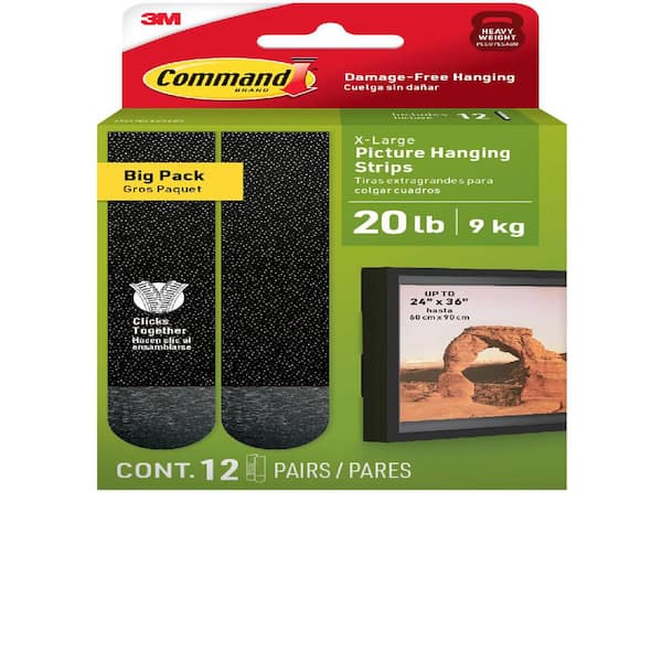 20 lb. Black Picture Hanging Strips, 12 Pairs