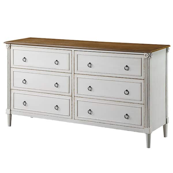 Elani 6-Drawer White Dresser (33.37 in. H x 60 in. W x 17 in. D)