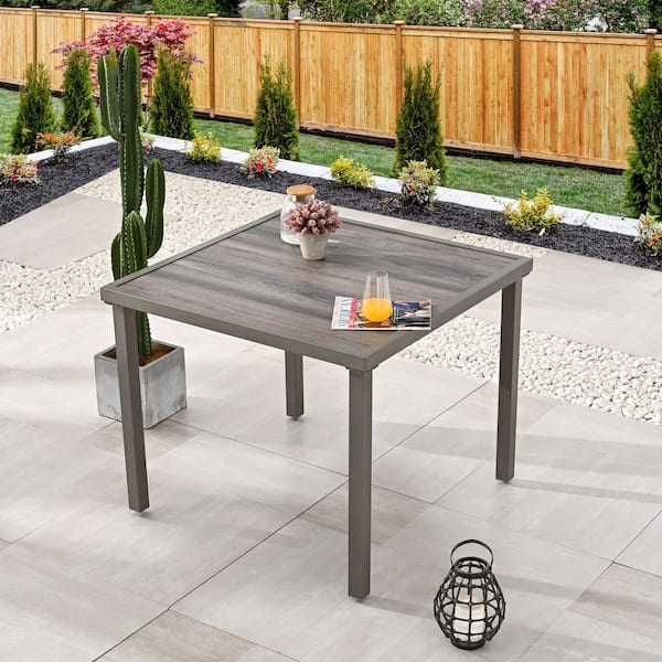 TOP SPACE Grey Square Metal Outdoor Dining Table