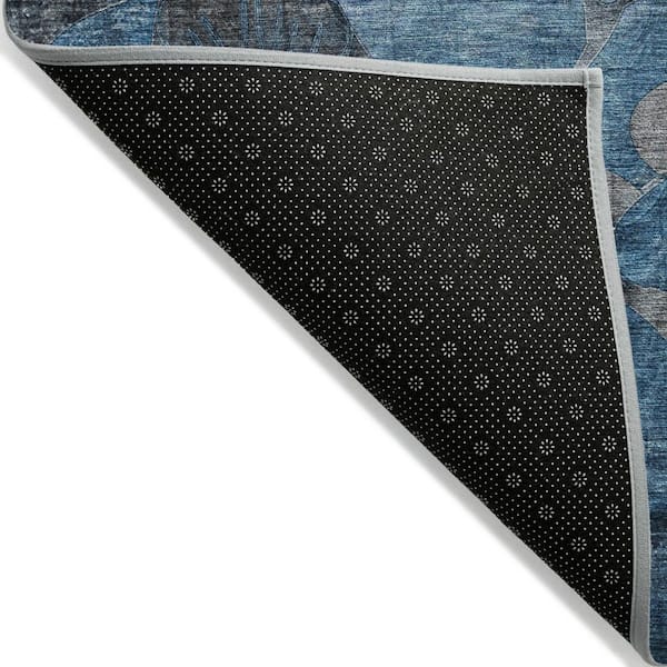 Blue, Gray 2 ft. x 8 ft. Woven Abstract Polyester Runner Indoor / Outdoor Area Rug