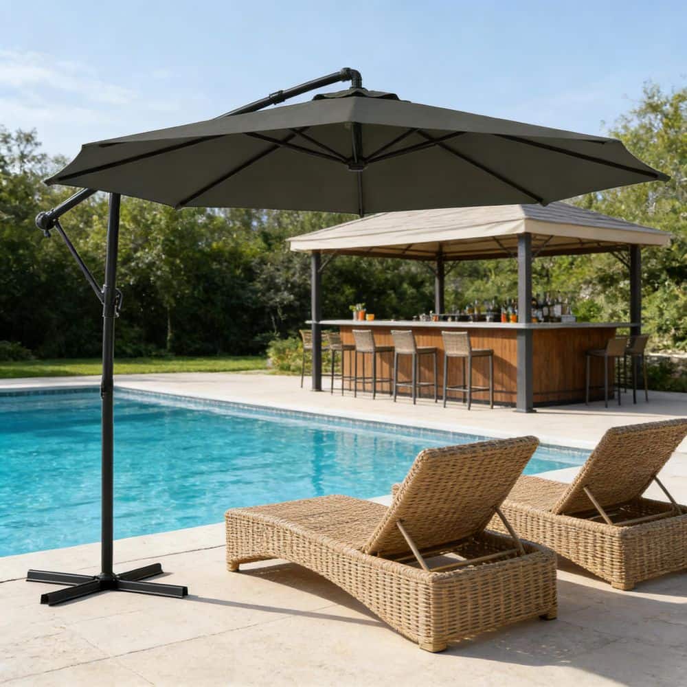 9.8 ft. Steel Cantilever 0-90° Tilt Offset Patio Umbrella in Tan