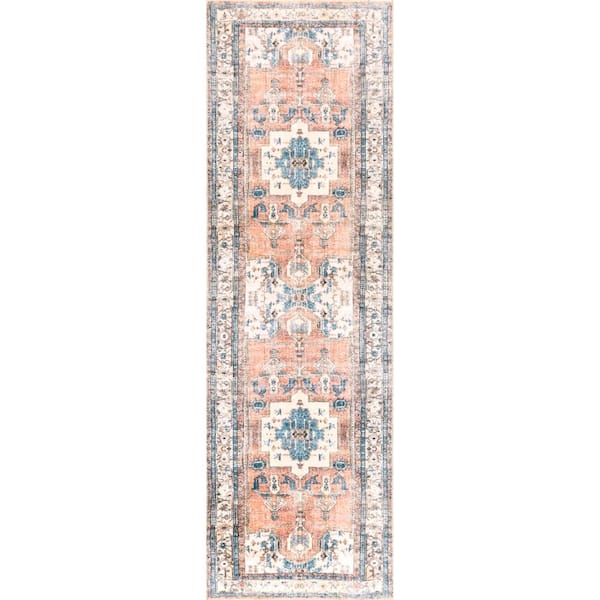 nuLOOM Eleanor Machine Washable Distressed Medallion Multi 2 ft. 6 in. x 10 ft. Runner Rug