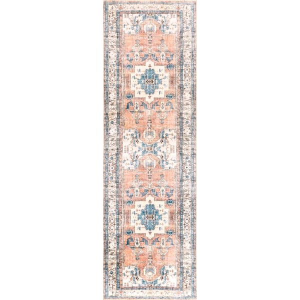 nuLOOM Eleanor Machine Washable Multi 2 ft. 6 in. x 10 ft. Distressed Medallion Runner Rug