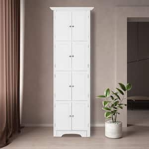 20.6 in. W x 12.25 in. D x 72 in. H White Triangle Linen Cabinet with 8-Doors and 4-Shelves for Living Room
