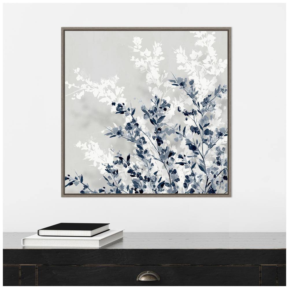 Blue and Gray Botanic-Inspired Framed Canvas Wall Art, 22" x 22"