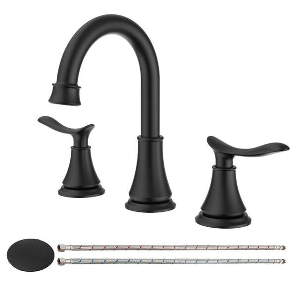 Unbranded 2-Handle 3 Hole Bathroom Faucet 8 in. Widespread Faucet for Bathroom Sink with Pop-up Drain in Matte Black