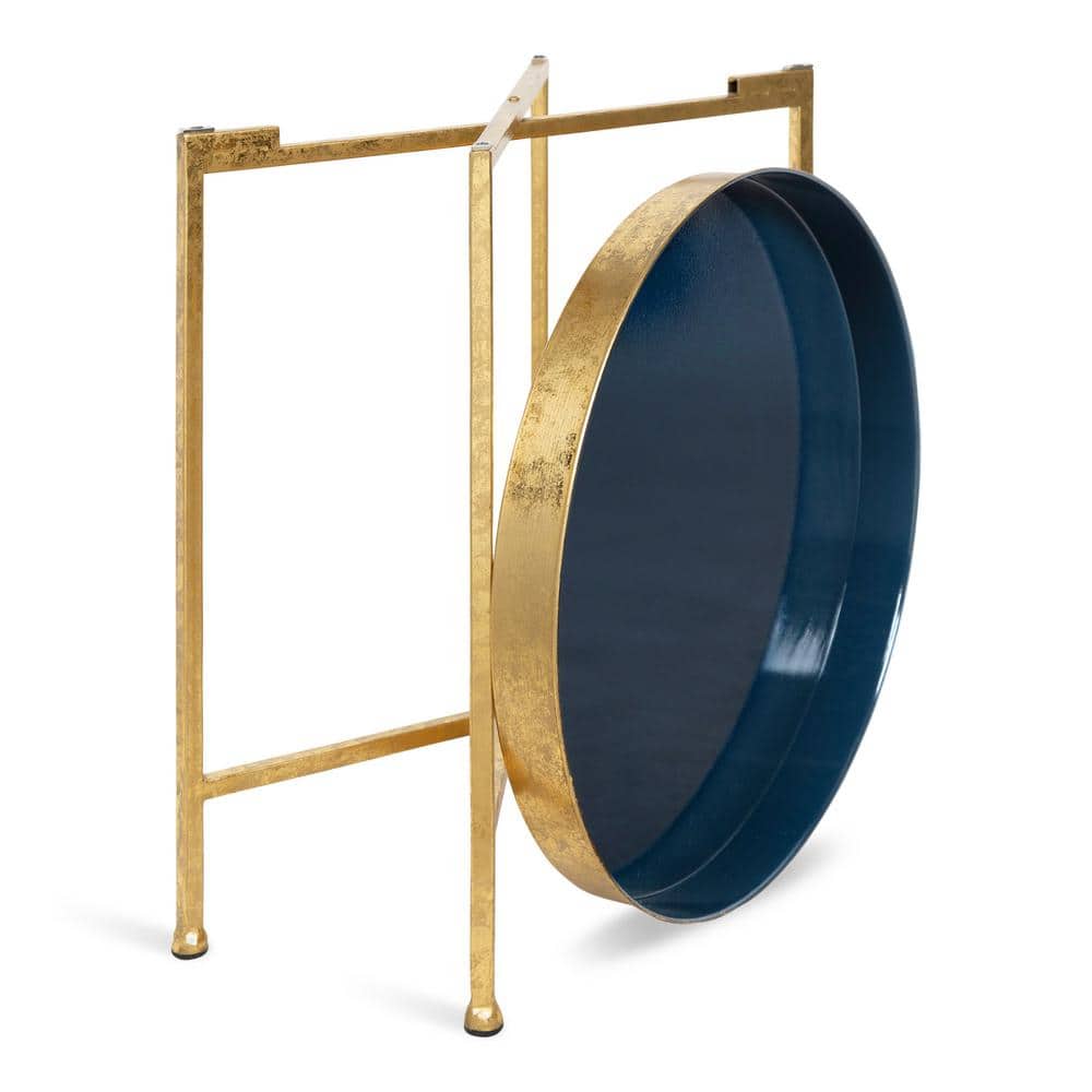 Celia 21'' Gold and Navy Blue Round Metal End Table with Magnetic Top