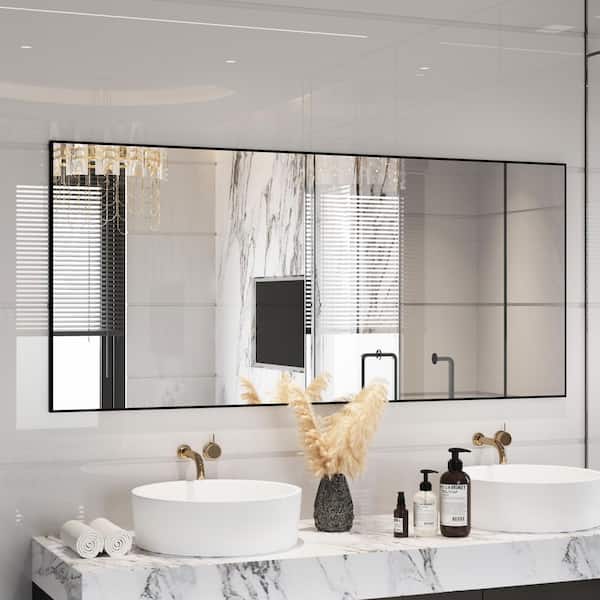Klajowp 72 in. W x 32 in. H Rectangle Aluminum Alloy Framed Wall Mounted Bathroom Vanity Accent Mirror in Black