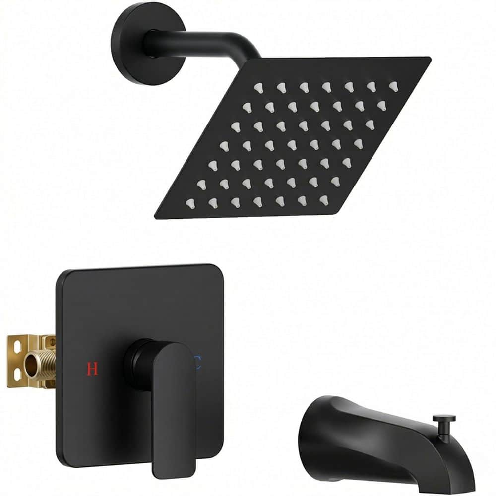 Complete Shower and Tub Faucet Set with Solid Brass Valve, 6 in. Rain Head, Diverter Spout, Matte Black price history on PriceWatchPro