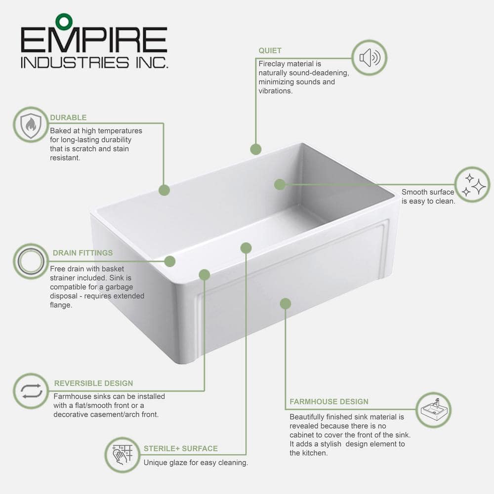Olde London 33" White Fireclay Farmhouse Kitchen Sink
