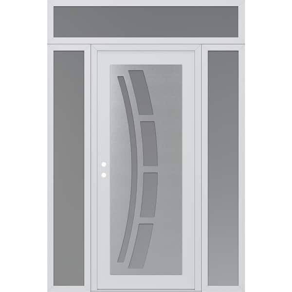 C12 64 in. x 96 in. Silver P Right-Hand/Inswing Frosted Glass White/White 2 Sidelite+Transom Steel Prehung Front Door