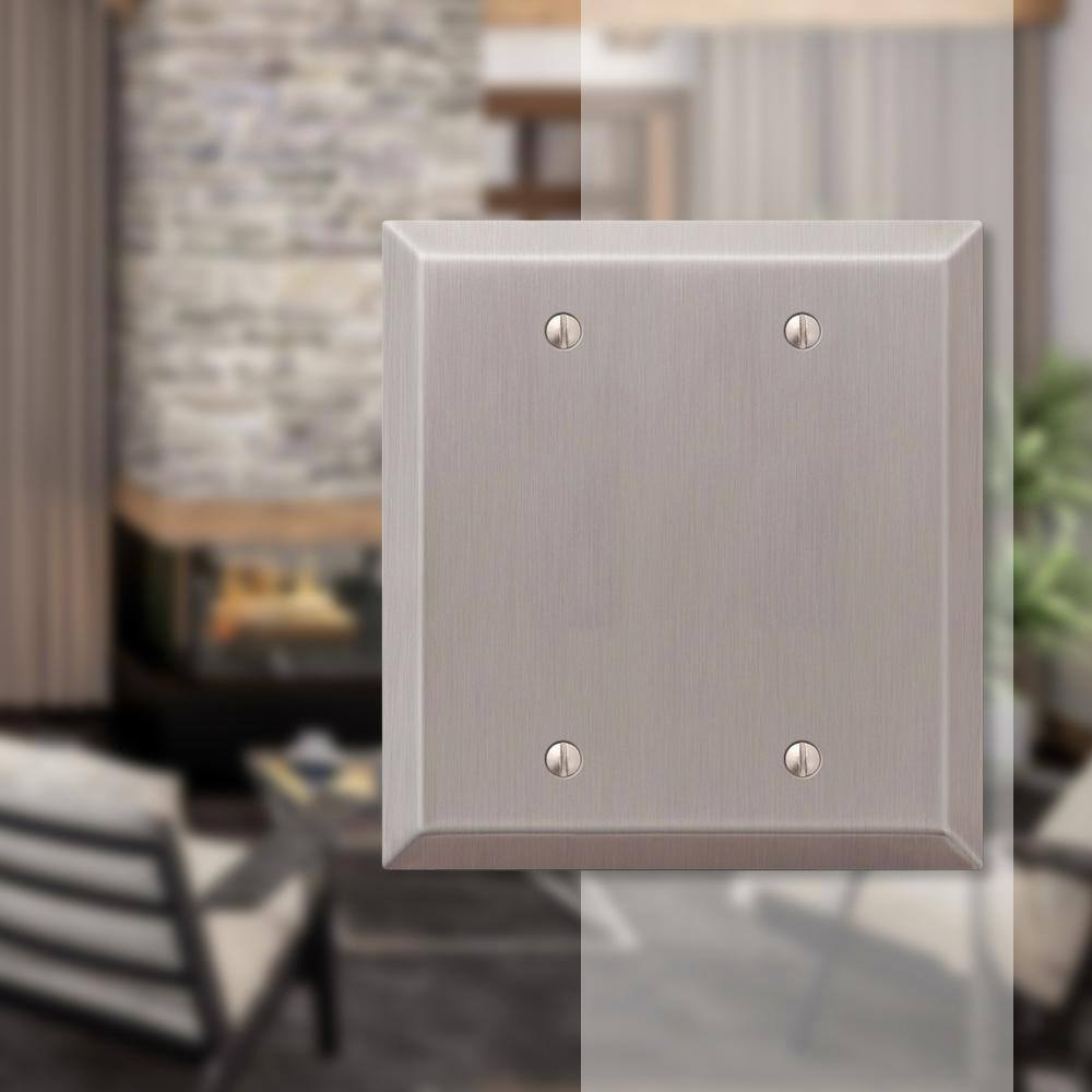 Brushed Nickel Double Blank Steel Wall Plate