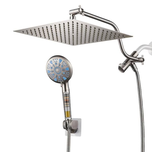 9-Spray Wall Mount Dual Shower Head and Handheld Shower Head w/ filter 2.5GPM 10 in. Fixed Shower Head in Brushed Nickel