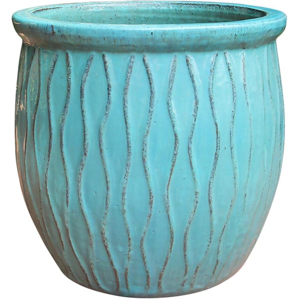 Unbranded 9.1 in. W x 9.4 in. H 1 qt. Turquoise Ceramic Corrientes Fishbowl Planter
