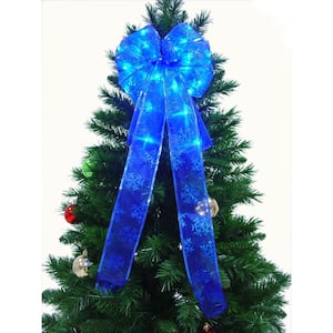 9 in. 36-Light LED Blue Ribbon Bow