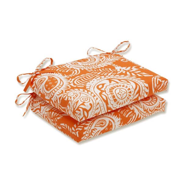 Pillow Perfect Paisley 18.5 in. x 16 in. 2-Piece Outdoor Dining Chair Cushion in Orange/Ivory Addie