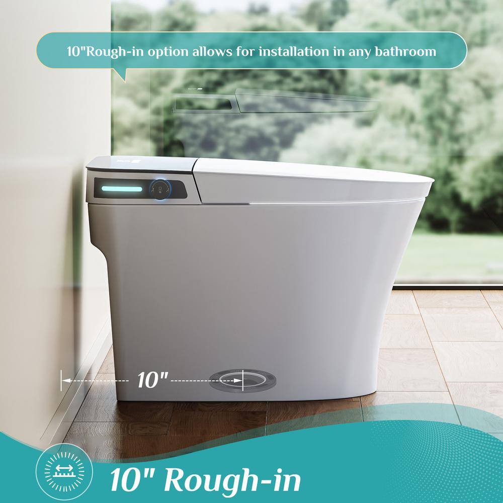 White Vitreous China Elongated Smart Bidet Toilet with Heated Seat