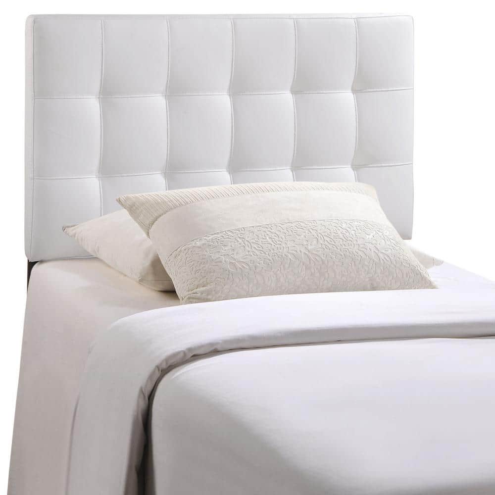 White Twin Upholstered Tufted Leather Headboard