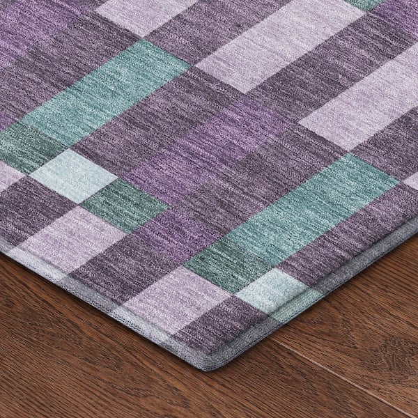 Mayfield Premium Machine Washable Abstract AMF2548 Plum 5 ft. x 7 ft. 6 in. Area Rug