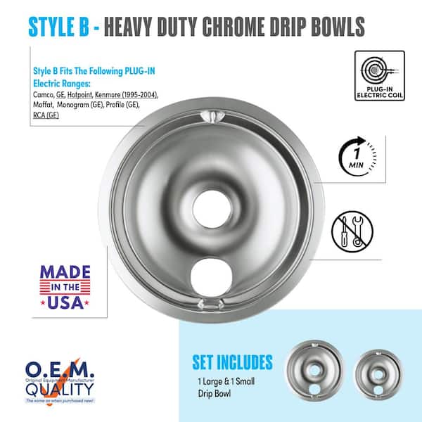 Range Kleen 6 in. Small and 8 in. Large B Style Drip Bowl in Chrome (2-Pack)